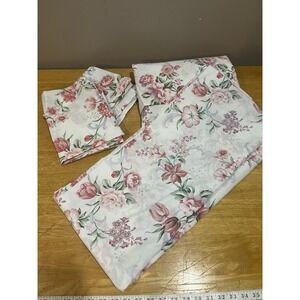 Vtg Cannon Cottagecore Full Sheet Set Garden Country Rose Floral White Pink